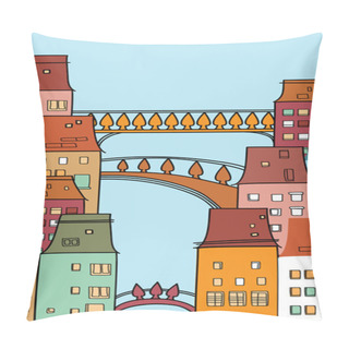 Personality  Colorful Houses Old Vintage Town Thin Line Village Pillow Covers