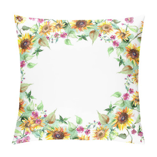 Personality  Sunflower Bouquet Floral Botanical Flowers. Watercolor Background Illustration Set. Frame Border Ornament Square. Pillow Covers