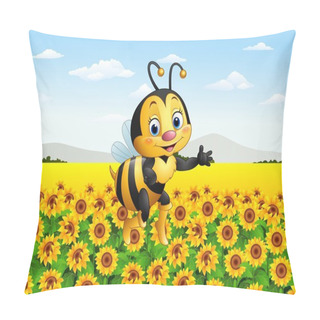 Personality  Cartoon Bee In The Sunflower Field Pillow Covers