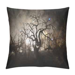 Personality  Spooky Dark Landscape Showing Silhouettes Of Trees In The Swamp On Misty Night. Night Mysterious Forest In Fire And Dramatic Cloudy Night Sky Pillow Covers