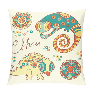 Personality  Chameleons And Flowers In Ethnic Style. Vector Illustration Pillow Covers