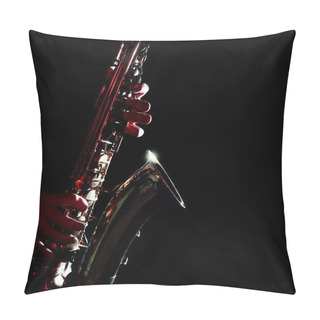 Personality Saxophone Isolated On Black Closeup   Pillow Covers
