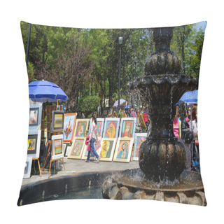 Personality  MEXICO CITY,MEXICO - JULY 14,2018 : The Famous Saturday Bazaar At The San Angel Neighborhood Selling Paintings And Traditional Works Of Art Pillow Covers