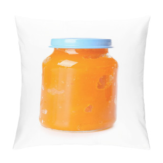 Personality  Jar Of Tasty Pumpkin Jam On White Background Pillow Covers