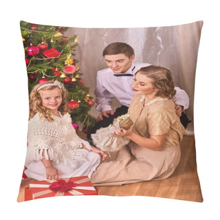 Personality  Family With Children Dressing Christmas Tree. Pillow Covers