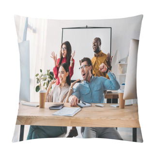 Personality  Happy Multiracial Business Team Working On Project Together In Office Pillow Covers