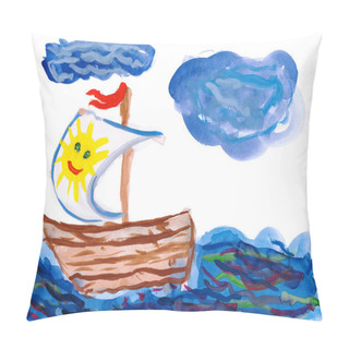 Personality  Sailing Ship. Child Drawing Pillow Covers