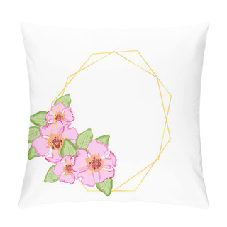 Personality  Decorated Oval Polygonal Greeting Card Template With Floral Motif, Dog Rose Flowers Decoration. Isolated On White Background. Vector Illustration. Pillow Covers