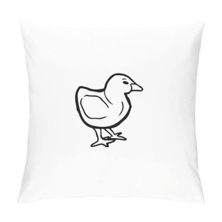 Personality  Beautiful Realistic Chick Standing In Black Isolated On White Background. Hand Drawn Vector Sketch Illustration In Doodle Engraved Vintage Line Art Style. Concept Of Farm, Incubation, Domestic Animal Pillow Covers