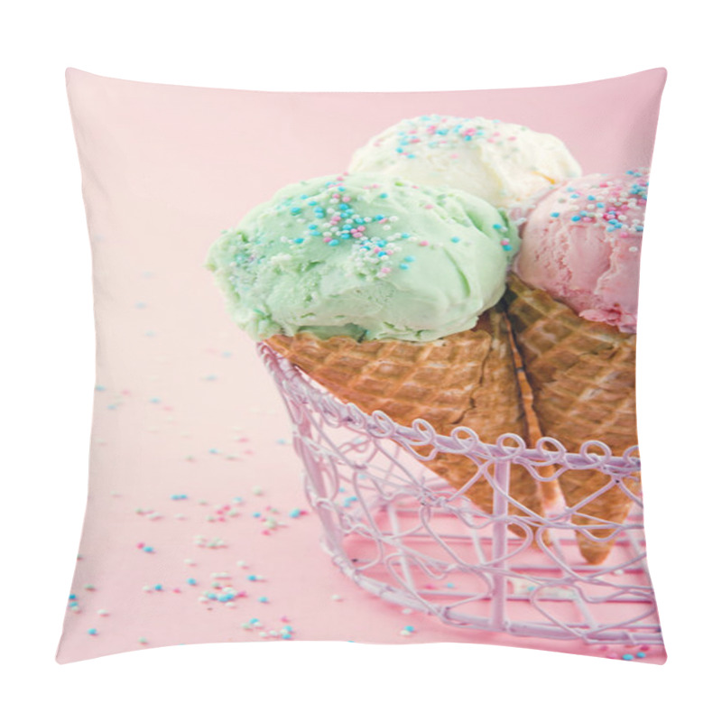 Personality  Cones Of Ice Cream On Pink Background Pillow Covers