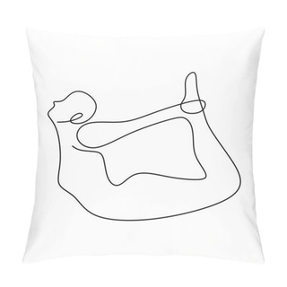 Personality  Continuous One Line Drawing Of Human Practice Yoga Exercise. Professional Young Beautiful Female Doing Dhanurasana Yoga Pose Isolated On White Background. International Day Of Yoga Theme. Pillow Covers