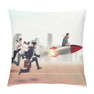 Personality  Businessman Flying  With Rocket  Pillow Covers