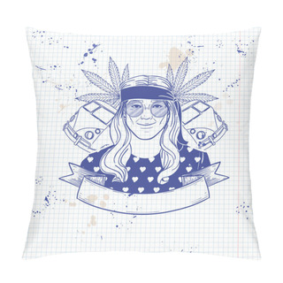 Personality  Hand Drawn Sketch Hippie Man Pillow Covers