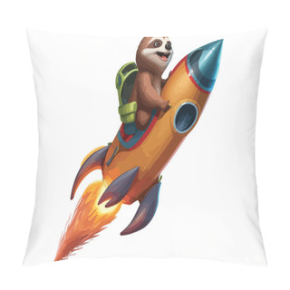 Personality  Sloth Riding A Rocket Vector Illustration Pillow Covers