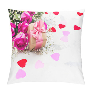 Personality  Valentines Day Background With Roses, Macaroons And Decorative Hearts Pillow Covers