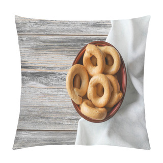 Personality  Traditional Italian Taralli Biscuits With Fabric Covering The Bowl On The Table Pillow Covers