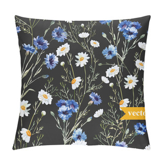 Personality  Watercolor Poppy, Cornflower, Daisy Wild Flowers Background Pillow Covers