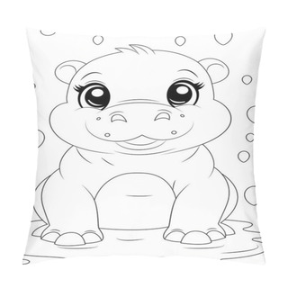 Personality  Coloring Page A Baby Hippo Is Playing In The Water Pillow Covers