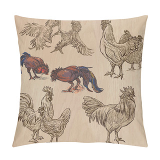 Personality  Poultry - An Hand Drawn Vector Pack. Freehand Sketching. Pillow Covers