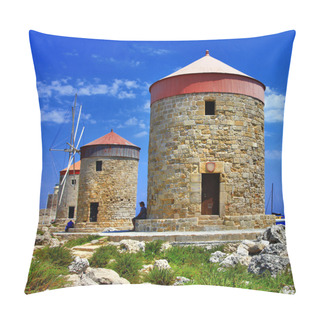 Personality  Rhodes Windmills. Greece Pillow Covers