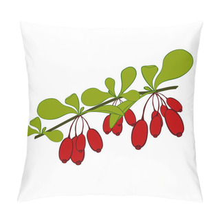 Personality  Barberries Branch  On White Background. Hand Drawn Berries. Vector Illustration. Pillow Covers