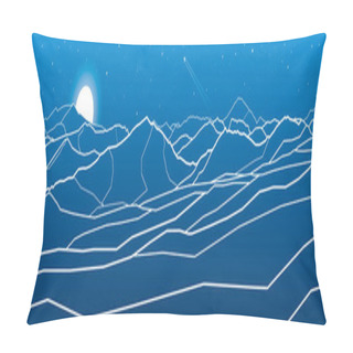 Personality  Mountains Panorama. Night Scene. White Lines On Blue Background. Vector Design Art Pillow Covers