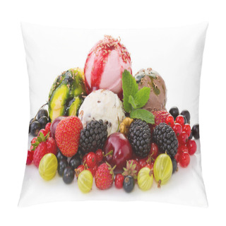 Personality  Mixed Ice Cream With Fruits Isolated . Pillow Covers