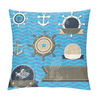Personality  Vector Vintage Set - Sea Fauna, Marine Things Pillow Covers