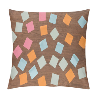Personality  Top View Of Arranged Colorful Post It Notes On Wooden Table  Pillow Covers
