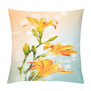 Personality  Yellow Lilies Flowers Background. Pillow Covers