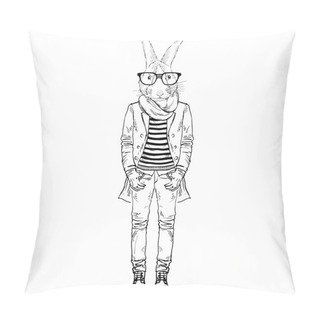 Personality  Fashion Bunny In Coat Pillow Covers