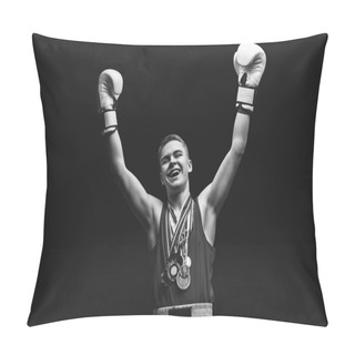 Personality  Young Boxer Sportsman On Black Background Pillow Covers