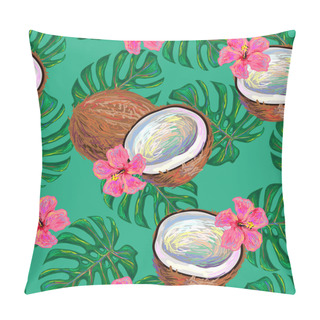 Personality  Seamless Pattern With Coconuts And Flowers Pillow Covers