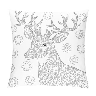 Personality  Coloring Page. Coloring Book. Anti Stress Colouring Picture With Deer. Christmas Reindeer And Vintage Snowflakes. Freehand Sketch Drawing With Doodle And Zentangle Elements. Pillow Covers