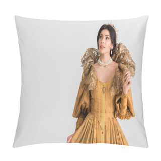 Personality  Attractive Queen With Crown Looking Away Isolated On Grey Pillow Covers
