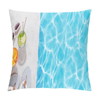 Personality  Refreshing Cocktails By The Pool On A Sunny Day, The Perfect Summer Vacation. View From Above With Space For Your Text Pillow Covers