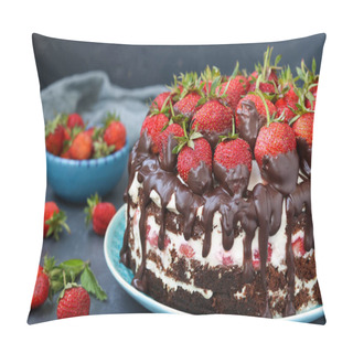 Personality  Chocolate Cake With Strawberries And Cream Located On A Dark Background Pillow Covers
