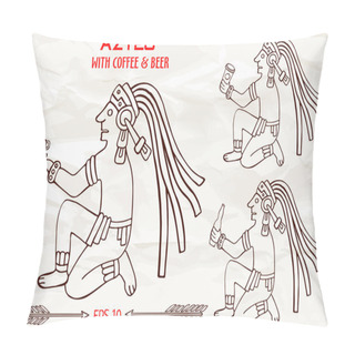 Personality  Hand Drawn Aztec Of South America Sitting With Drinks Pillow Covers