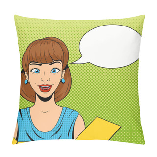 Personality  Young Woman Get A Present Vector Illustration Pillow Covers