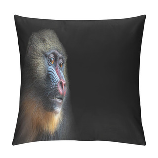 Personality  Portrait Of Colorful Curious African Mandrill, An Alpha Male At  Pillow Covers