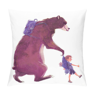 Personality  Watercolor Bear With Little Boy Pillow Covers