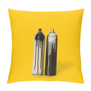 Personality  Close Up View Of Black And White Aerosol Paint In Cans Isolated On Yellow Pillow Covers
