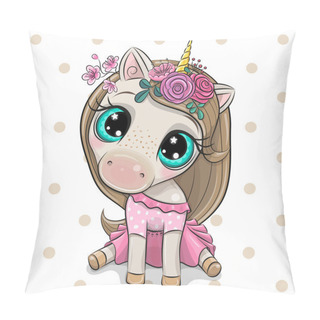 Personality  Cartoon Unicorn Girl With Flowers On A White Background Pillow Covers