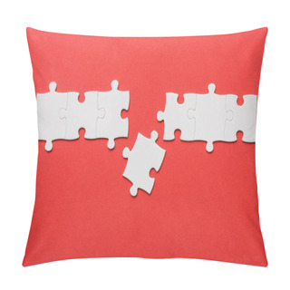 Personality  Top View Of Connected Jigsaw Near Puzzle Piece On Red  Pillow Covers