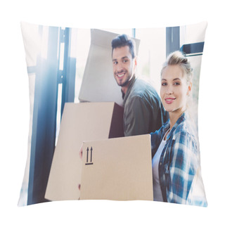 Personality  Couple With Cardboard Boxes In New House Pillow Covers