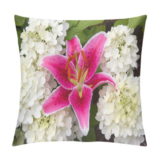 Personality  Pink Fire Lily And White Hydrangea Paniculata Pillow Covers