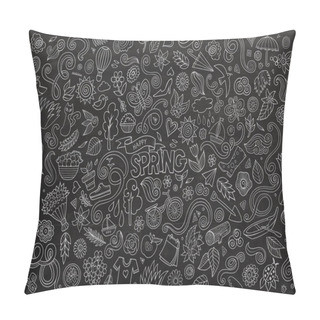 Personality  Vector Chalkboard Line Art Doodle Cartoon Set Of Objects Pillow Covers