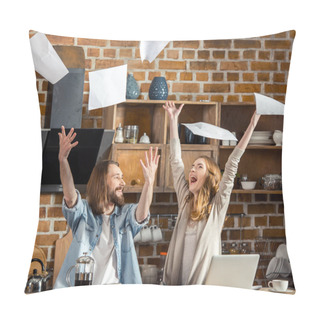 Personality  Young Couple Throwing Documents Pillow Covers