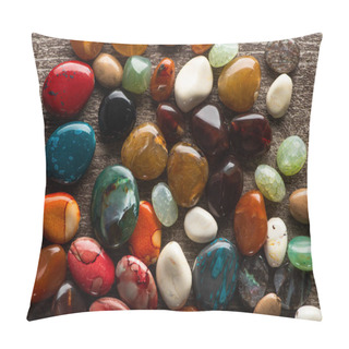 Personality  Top View Of Colorful Fortune Telling Stones On Wooden Background Pillow Covers