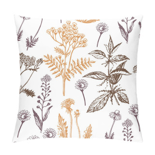 Personality  Graphic Pattern With Medicinal Herbs. Pillow Covers